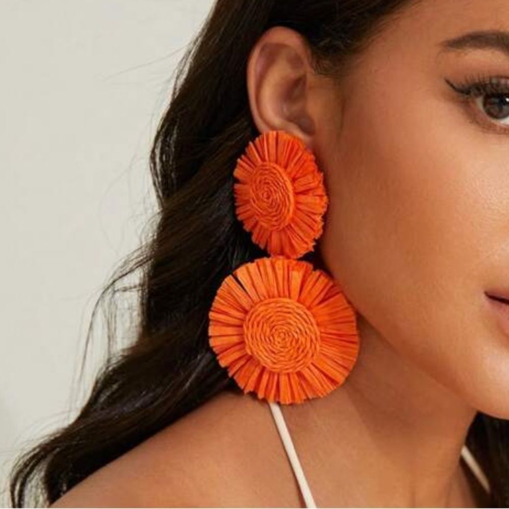 Orange boho flower earrings S679